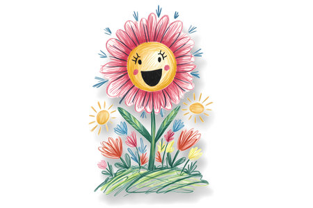Greeting card with cute daisy flower. Vector illustration.の写真素材