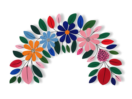 Floral wreath with colorful flowers on white background. Vector illustration.の写真素材