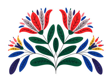 Floral wreath with leaves and flowers. Hand drawn illustration.の写真素材