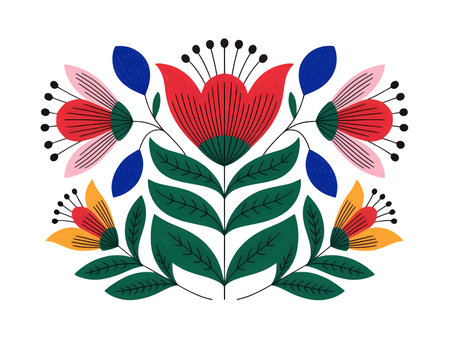 cute flowers and leafs decorative illustration.の写真素材