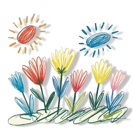 Cute hand drawn doodle flowers and sun illustration.の写真素材