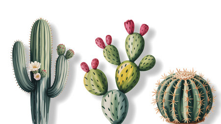 Set of cacti isolated on white background. Vector illustration.