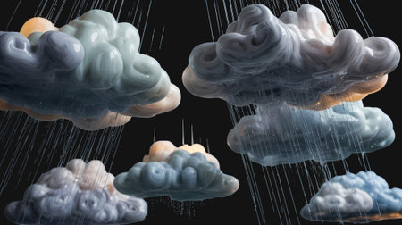Clouds with rain isolated on black background. 3D illustration.の写真素材