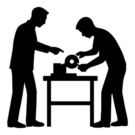 Silhouette of two carpenters working on a white backgroundのイラスト素材