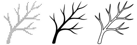 Different visual representations of a bare tree branch in black and whiteのイラスト素材