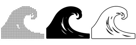 Set of wave icons isolated on white background. Black and white vector illustration.のイラスト素材