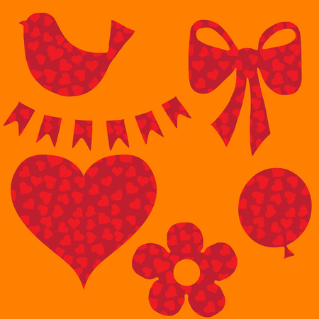 St. Valentine's Day color bird ball bow flags heart flowerのイラスト素材