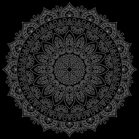 White outline mandala on a black doodles sketch good moodのイラスト素材