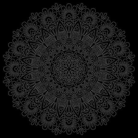 White outline mandala on a black doodles sketch good moodのイラスト素材