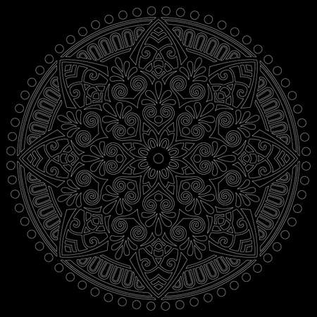 White outline mandala on a black doodles sketch good moodのイラスト素材
