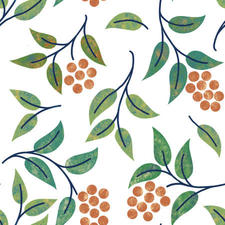 Seamless pattern Twigs Berries Leaves Colorful background for printing brochure, poster, postcard,...