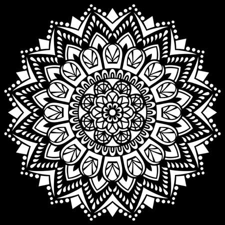 Illustration pour White mandala on black Pattern Stencil Doodles Sketch Good mood - image libre de droit