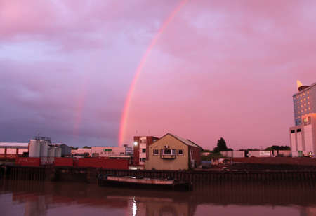 Double rainbow over cityscapeのeditorial素材