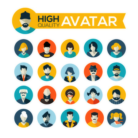set of 20 flat design avatars icons, for use in mobile applications, website profile picture or in socil networksのイラスト素材