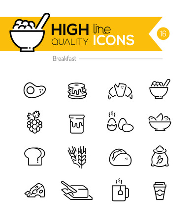 Breakfast Icons line series including: pancake, cereal, butter etc..のイラスト素材