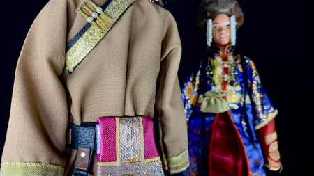 National dolls of Mongolia. Figurines from Mongolia in traditional dress. Man and woman keepers of...