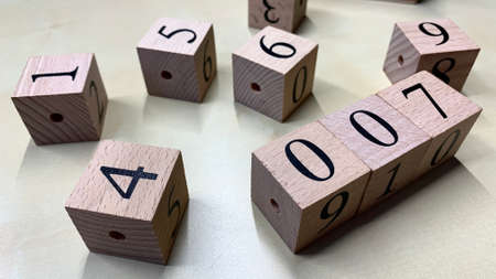 Children's blocks made of wood with numbers, for the development and teaching of the child numbers,...