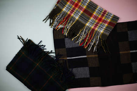 Retro wool scarf. Checkered knitted scarf