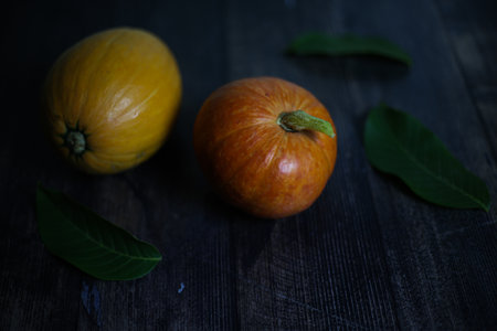 Small pumpkins for halloween decoration, halloween preparation, garden pumpkinsの写真素材