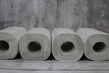 New white clean paper towel rolls for wiping dirt, kitchen paper towelsの写真素材