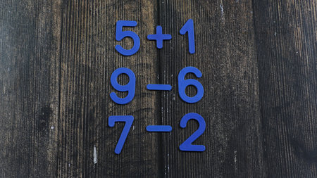 Task in mathematics. Mathematics problem for children. Simple algebra examples using numbers and...