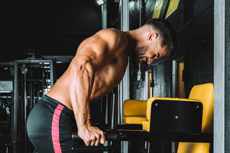 Strong adult caucasian male exercising in a gymnasiumの写真素材