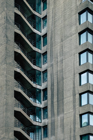 Concrete Architectural steps in the barbican area of Londonの写真素材
