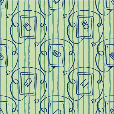 seamless pattern tablet with plug connection ready to get power, charging,  vector illustration hand drawnのイラスト素材