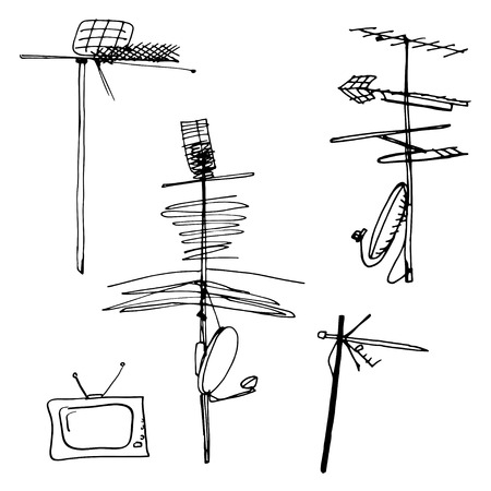Vector illustration Set of silhouettes of different television aerialsのイラスト素材