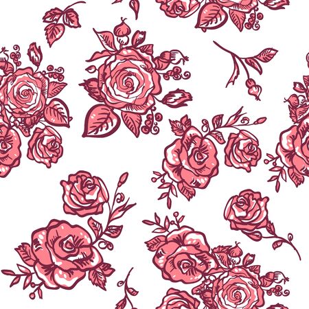 seamless pattern pink rose branch decorative vector illustrationのイラスト素材