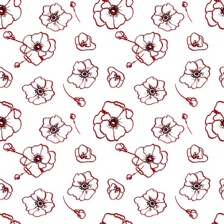 seamless pattern red poppies branch decorative vector illustrationのイラスト素材