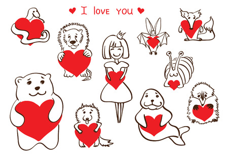 Cute animals collection. Vector illustration  isolated on white backgroundのイラスト素材