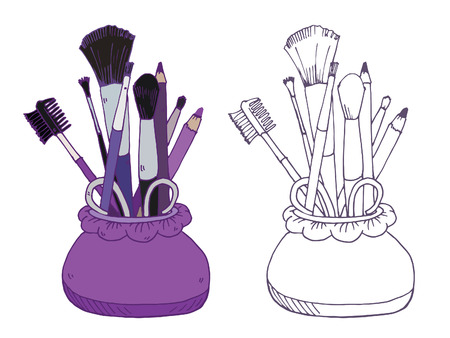 Makeup products  hand drawn vector illustration. Line and color separatelyのイラスト素材