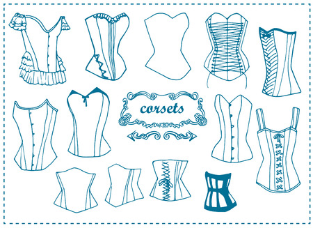 Fashion female corsets, vector file. Outline blue colorのイラスト素材