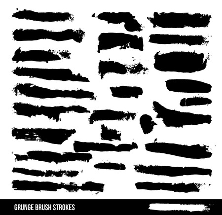 A collection of black grungy abstract hand-painted brush strokes. vector fileのイラスト素材