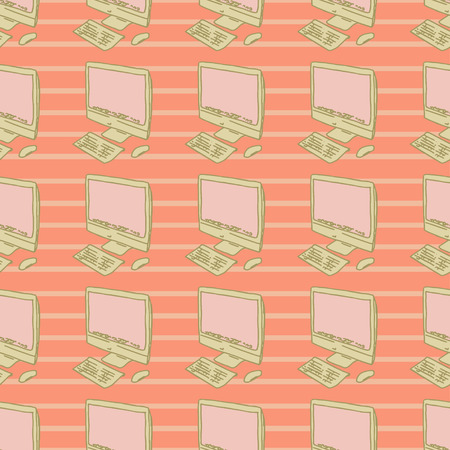 Modern stylish personal computer, vector illustration, background, seamless patternのイラスト素材