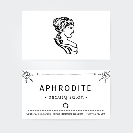 design of business cards for beauty salon, hairdressers or plastic surgery with icon Aphrodite, ancient goddess of loveのイラスト素材