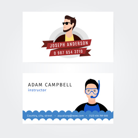 Vector Modern Creative and Clean Business Card Template. Flat People Design. Swimming instructorのイラスト素材