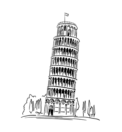 Italian landmark Piza Tower , Italy. illustration, travel conceptのイラスト素材