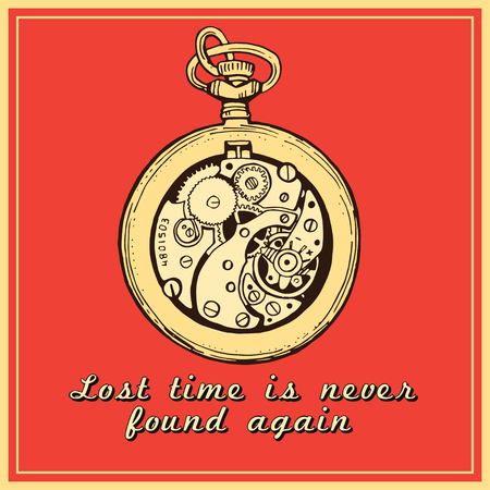 vintage watch clock sketch illustration.  The quote about the timeのイラスト素材