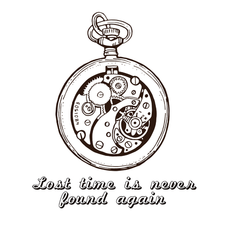 vintage watch clock sketch illustration.  The quote about the timeのイラスト素材