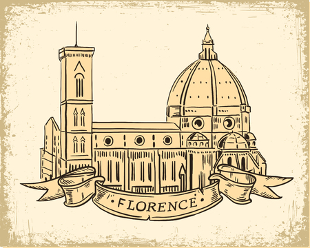 Santa Maria del Fiore, Florence Italian landmark iilustration vintage styleのイラスト素材