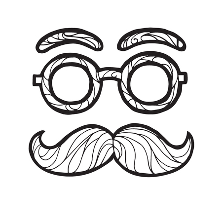 Vector illustration of a hand drawn sketch  male mustache fashionable hipster style, mustache and round glassesのイラスト素材