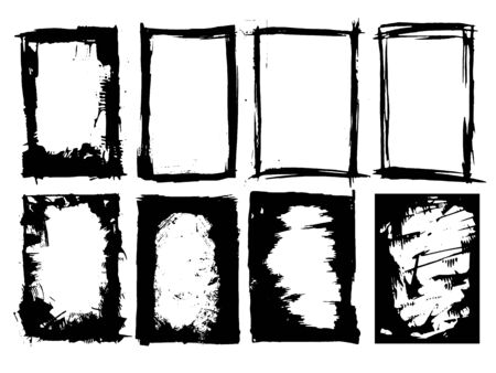 Set of black grunge ink frames isolated on white backgroundのイラスト素材