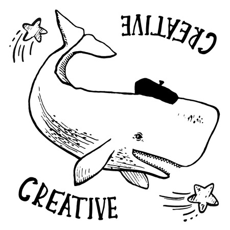 White sperm whale, Hand drawn vector illustration.のイラスト素材