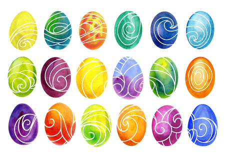 Easter eggs set watercolor template for design. Watercolour illustration for Easter holidays design on white background.の写真素材