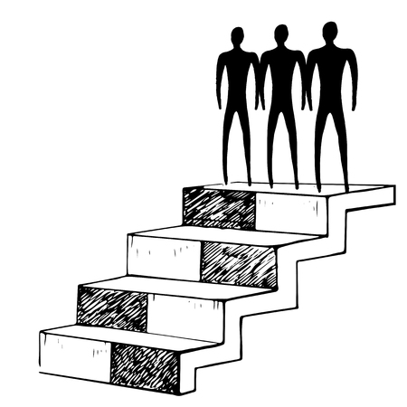 Stairway black and white and men on top. Sketch vector illustration.のイラスト素材