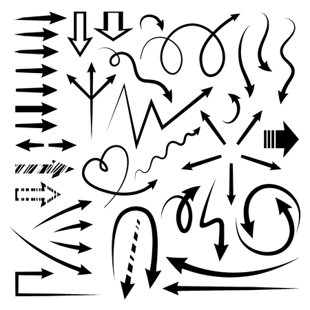 Isolated vector hand drawn arrows set on white backgroundのイラスト素材