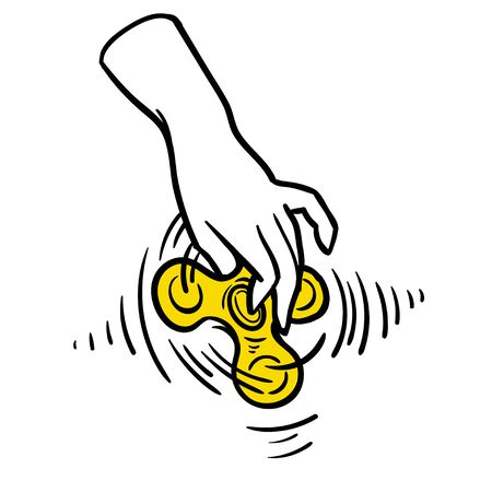 Hand holding popular fidget spinner toy, stress relief. Sketch vector illustrationのイラスト素材