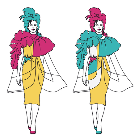 Woman fashion model on the catwalk, vector sketch illustrationのイラスト素材